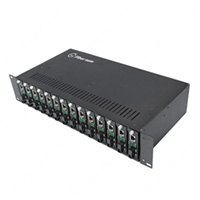 2U 14-slot media converter rack and dual power supplies DC 48V fix 14pcs stand alone type media converters Stand alone Media Converter | FCR-14-2U-D4D